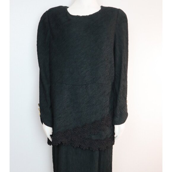 Robert Too Vintage 80s Women's Dress Size 10 Black Textured Long Sleeve - Picture 3 of 11